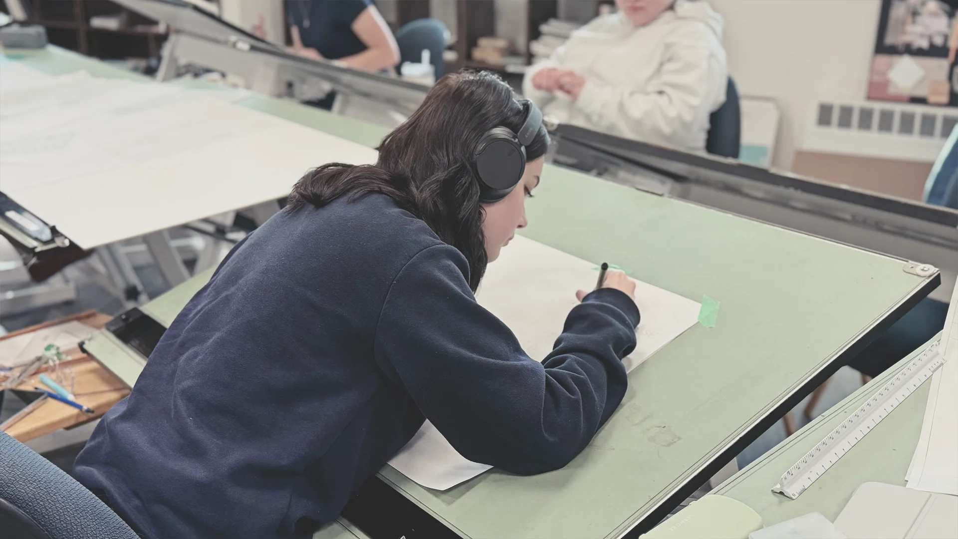 Interior Design Program Student working Drafting