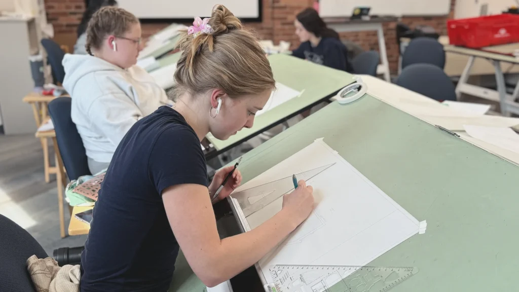 Interior design students working in studio – Interior Design Diploma Victoria BC working Revit, AutoCAD, Vectorworks